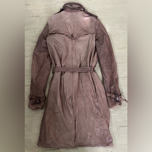 Sisii Brown Double-Breasted Leather Trench Coat - Picture 4 of 16